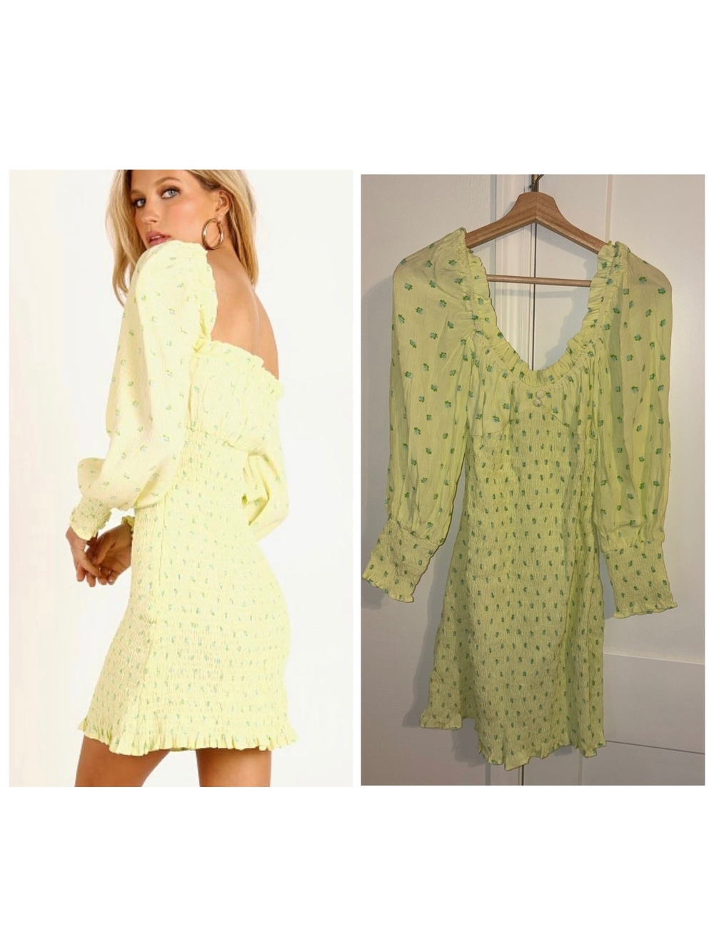 Faithfull The Brand NWT $189 Size M Gombardy Mini Dress Bisset Floral Yellow
